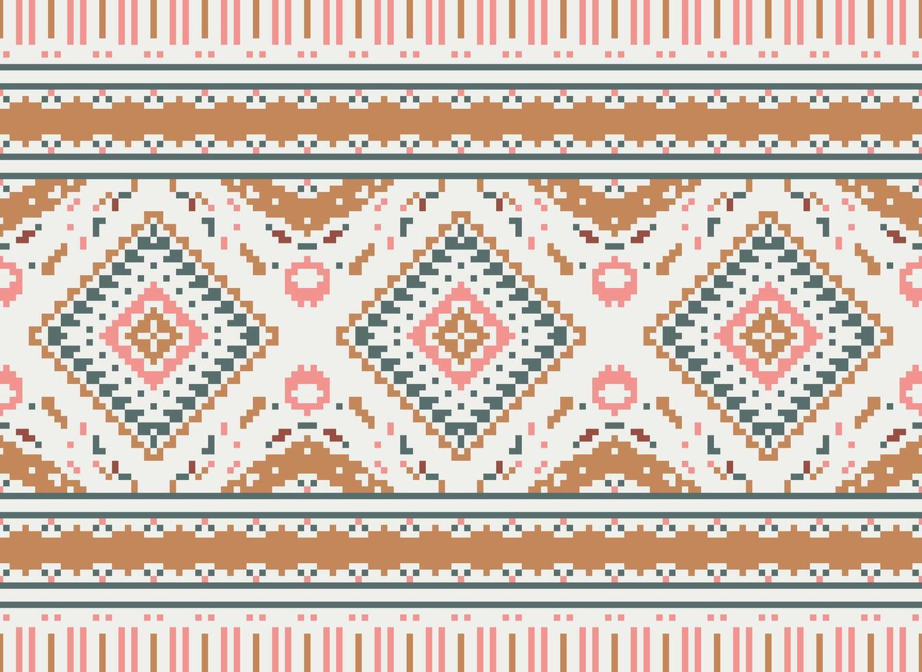 pixel attraversare punto tradizionale etnico modello paisley fiore ikat sfondo astratto azteco africano indonesiano indiano senza soluzione di continuità modello per tessuto Stampa stoffa vestito tappeto le tende e sarong vettore