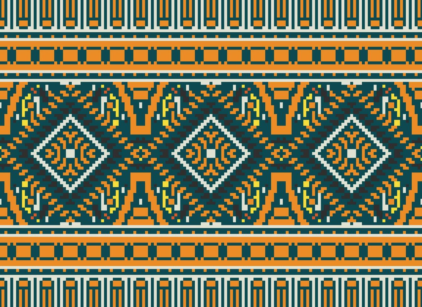 pixel attraversare punto tradizionale etnico modello paisley fiore ikat sfondo astratto azteco africano indonesiano indiano senza soluzione di continuità modello per tessuto Stampa stoffa vestito tappeto le tende e sarong vettore