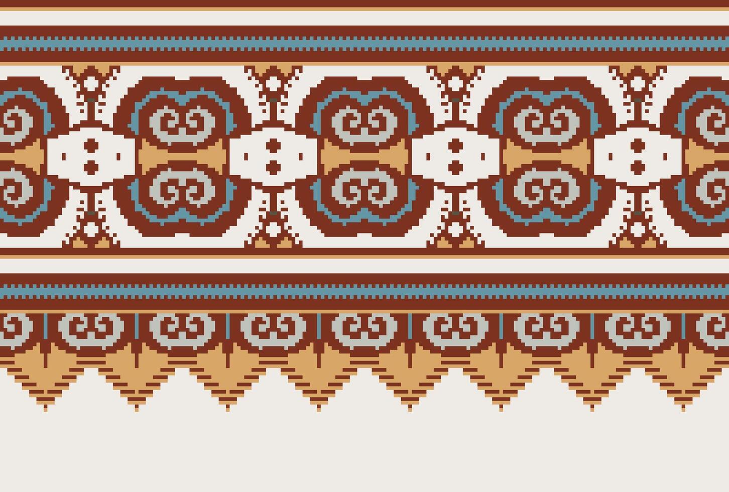 pixel attraversare punto modello con floreale disegni. tradizionale attraversare punto ricamo. geometrico etnico modello, ricamo, tessile ornamento, tessuto, mano cucito modello, culturale Cucitura vettore