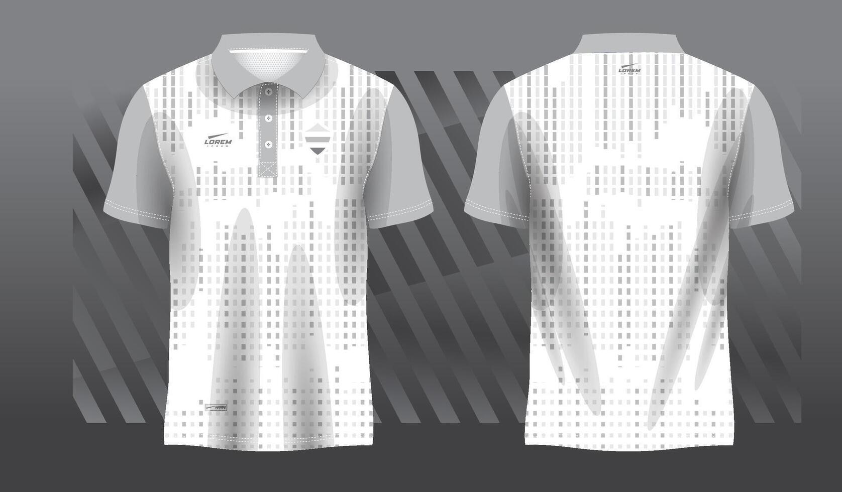 bianca e grigio sublimazione camicia per polo sport maglia modello. davanti e indietro Visualizza. vettore