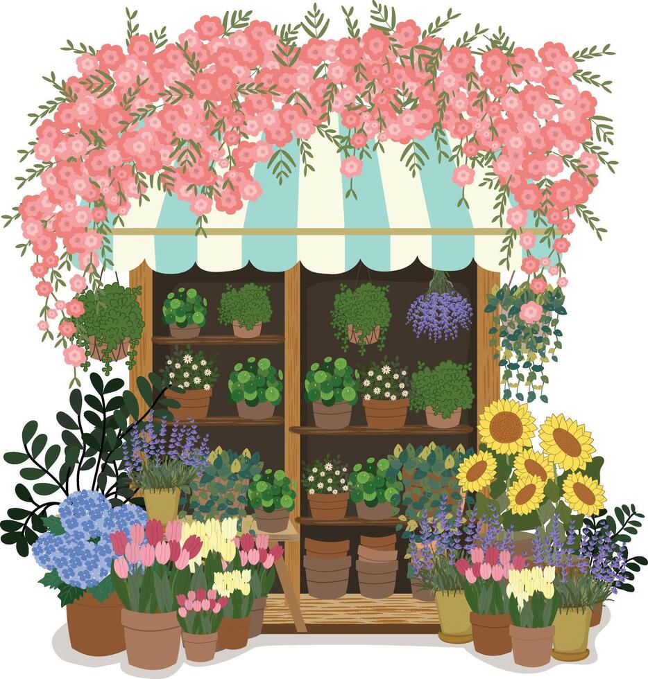 adorabile primavera fiori e pianta pentola negozio mano disegnato vettore illustrazione per decorare invito saluto compleanno festa celebrazione nozze carta manifesto bandiera tessile sfondo carta avvolgere sfondo