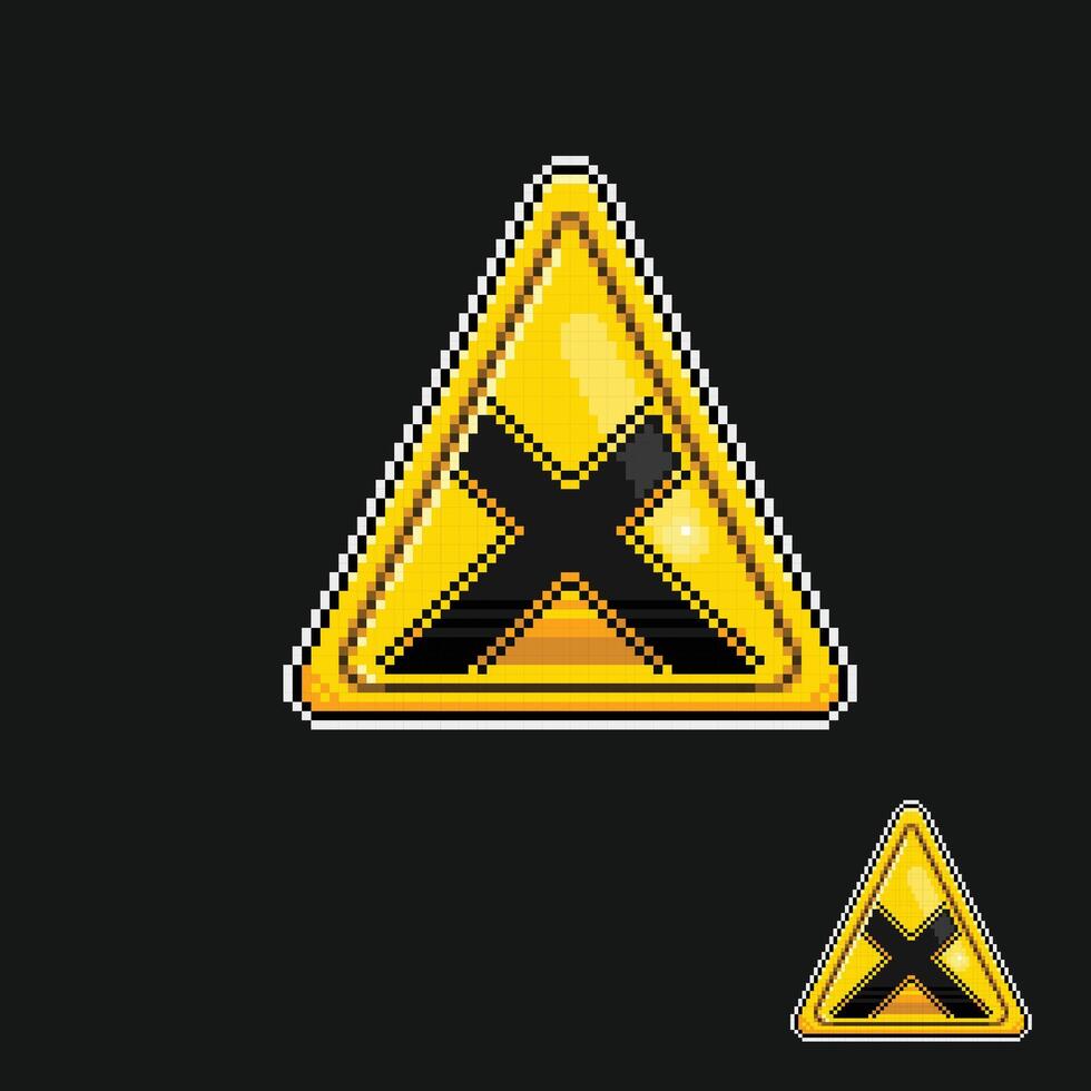 giallo triangolo con attraversare cartello nel pixel arte stile vettore