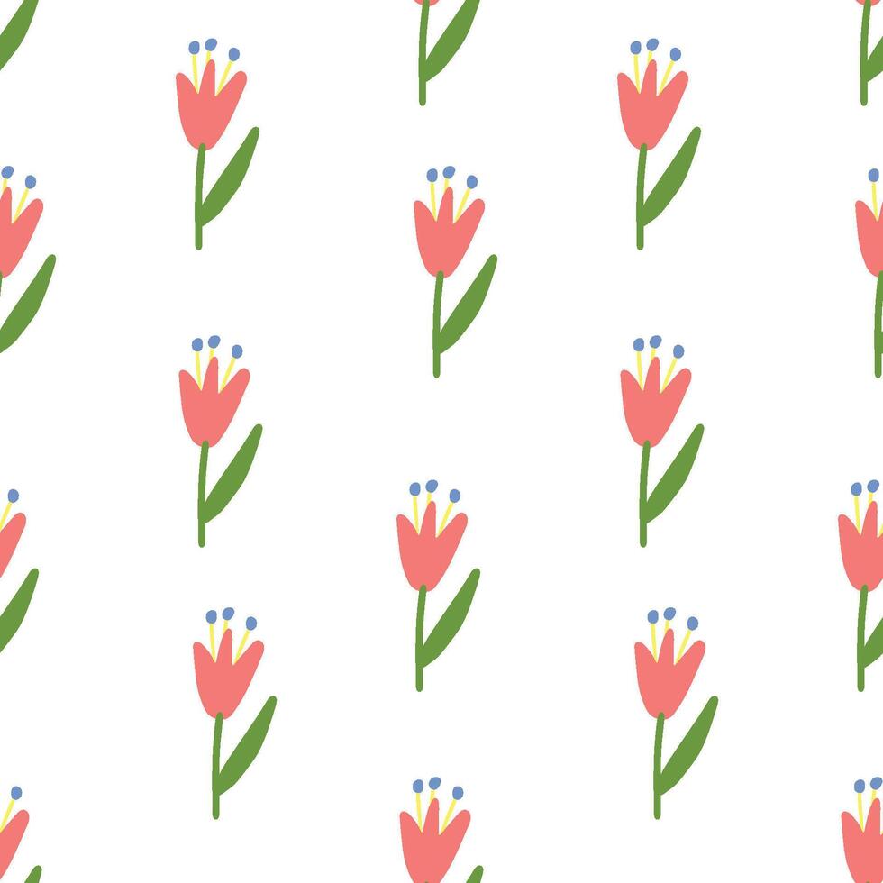 senza soluzione di continuità botanico modello con mano disegnato tulipano fiori e le foglie. astratto floreale struttura. involucro carta. vettore