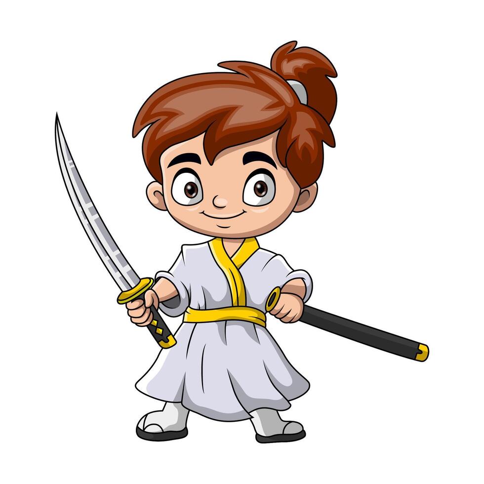 carino samurai guerriero ragazzo cartone animato vettore