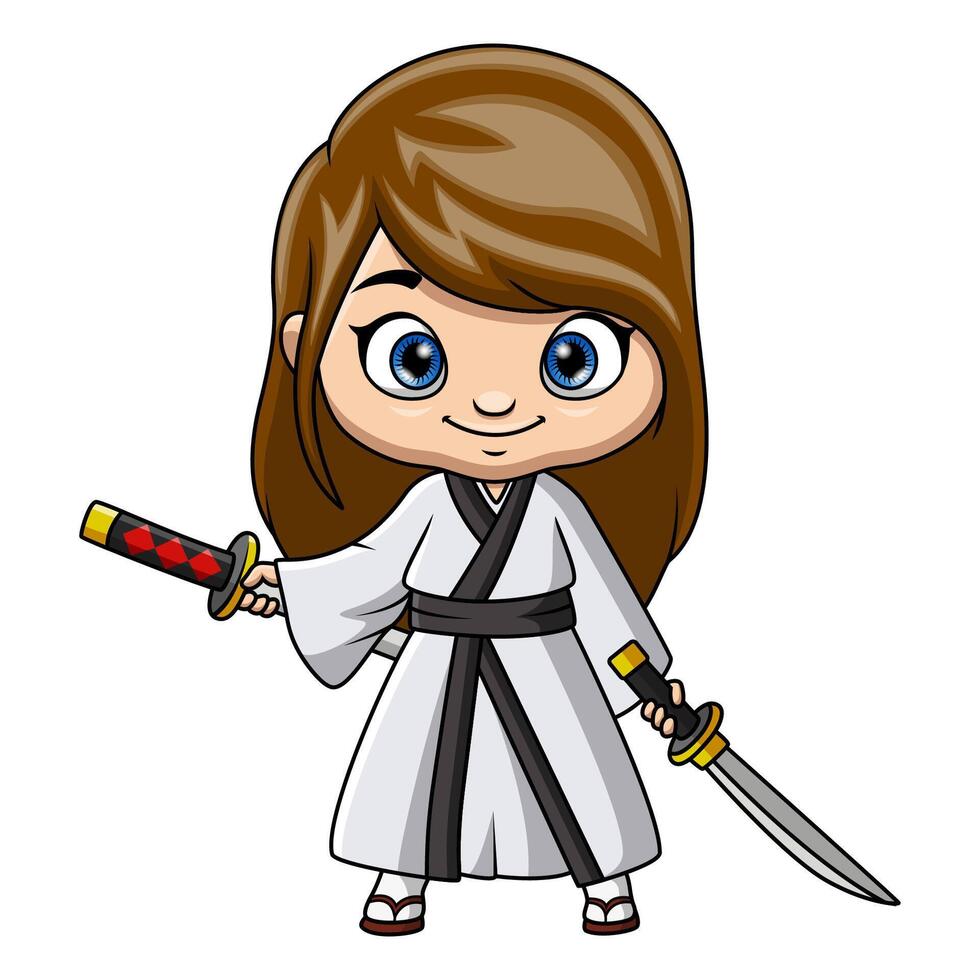 carino samurai guerriero ragazza cartone animato vettore