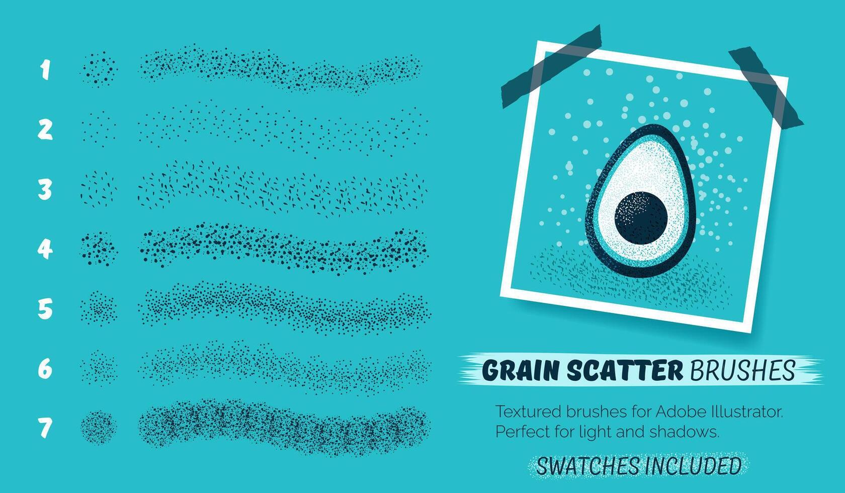 grano spargimento spazzole. impostato di astratto grunge spazzole. creativo collezione con rumore effetto, grunge struttura, dipingere spruzzata, mezzitoni. di base kit e spazzola colpi. campioni incluso. vettore eps10.