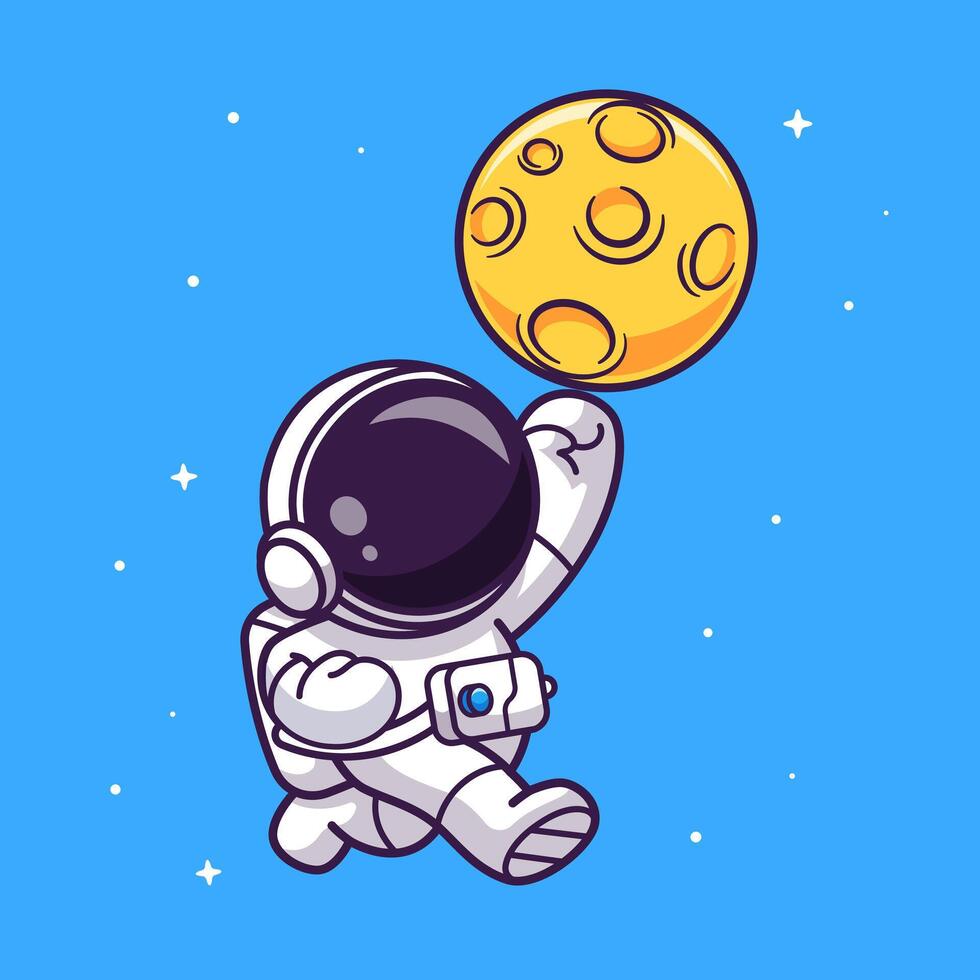 carino astronauta strepitoso Luna cartone animato vettore icona illustrazione. scienza tecnologia icona concetto isolato premio vettore. piatto cartone animato stile