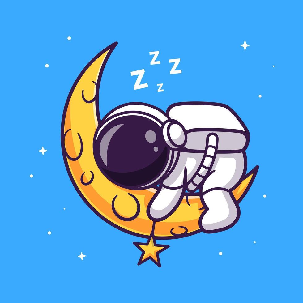carino astronauta addormentato su Luna con stella cartone animato vettore icona illustrazione. scienza tecnologia icona concetto isolato premio vettore. piatto cartone animato stile