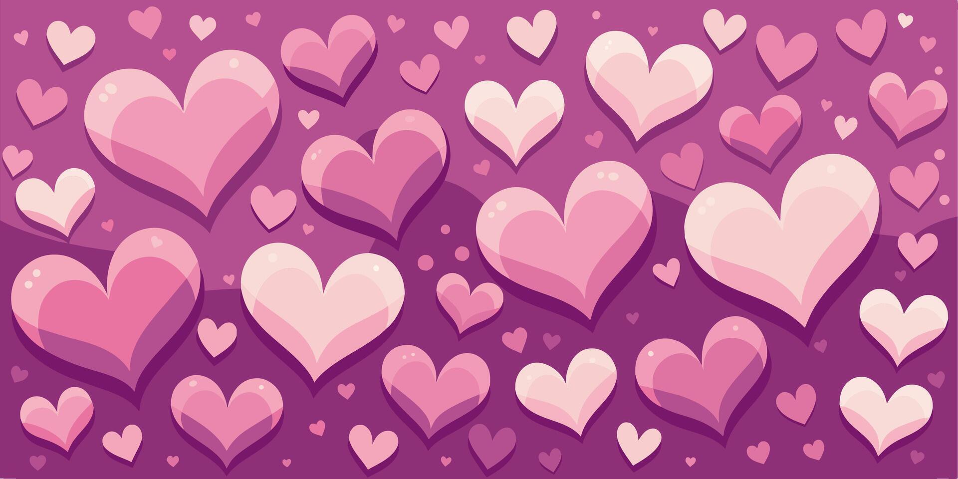 un' mare di amore vario rosa cuori galleggiante su viola sfondo un' vettore illustrazione