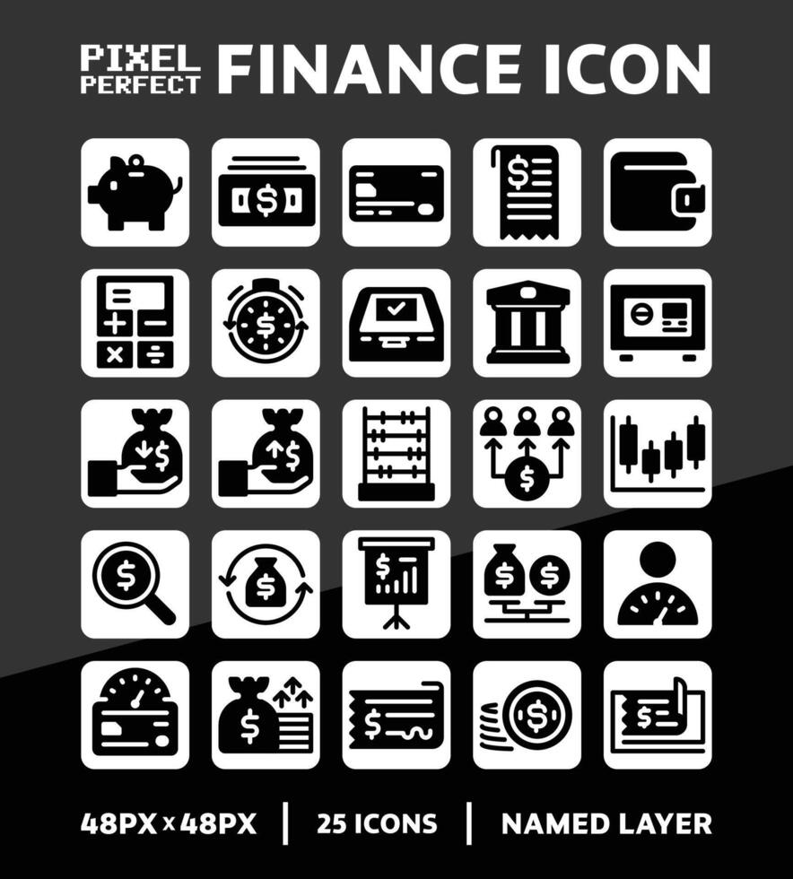 solido glifo finanza icona collezione con pixel Perfetto per utente interfaccia vettore