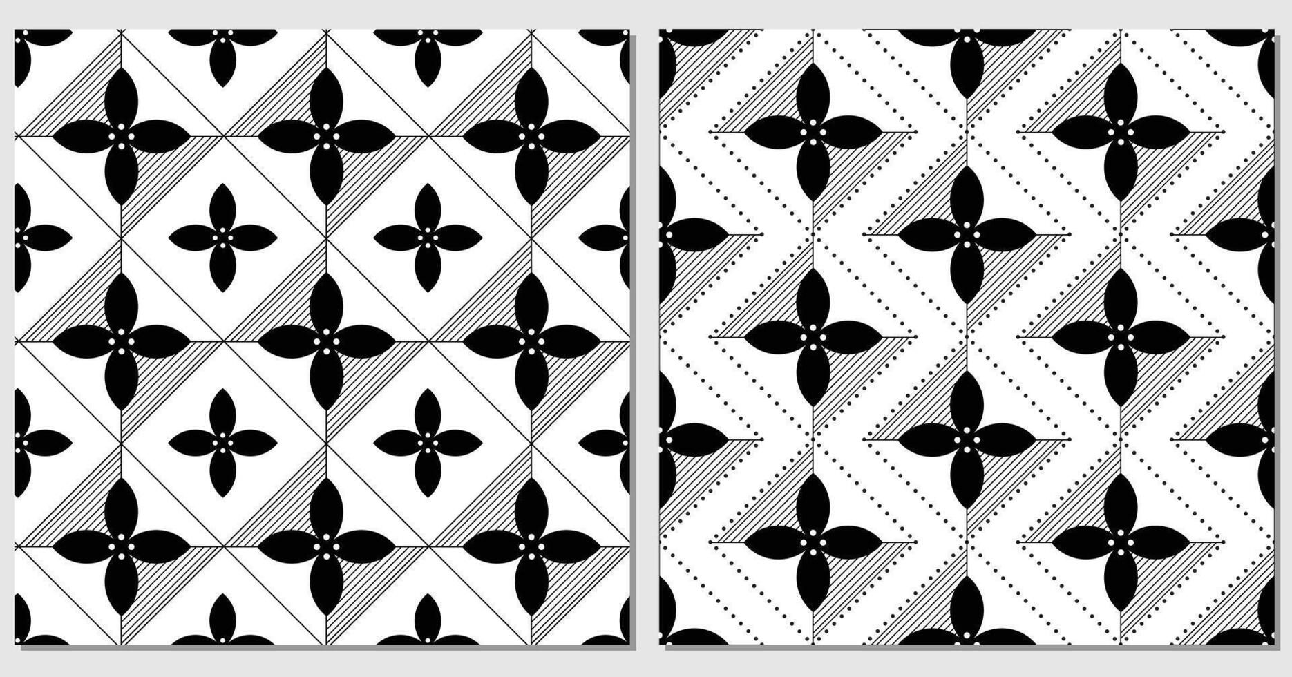 imposta di 2 geometrico floreale modello senza soluzione di continuità piastrelle pavimento e sfondo struttura monocromatico isolato su bianca sfondo. creativo e elegante vettore illustrazione.