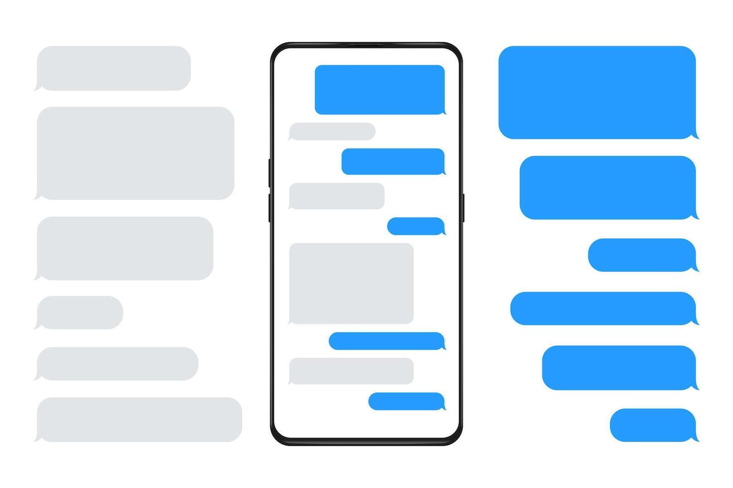 vuoto testo Messaggio bolla Chiacchierare conversazione scatola su realistico smartphone schermo. vettore illustrazione