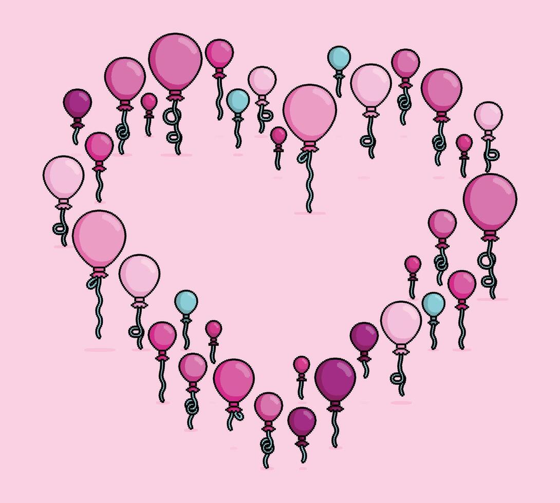 collezione di palloncini quello modulo cuori o amore cartello per eventi su febbraio 14 nel pixel illustrazione. può essere Usato per San Valentino merce, t camicia, etichetta, striscione, manifesto vettore