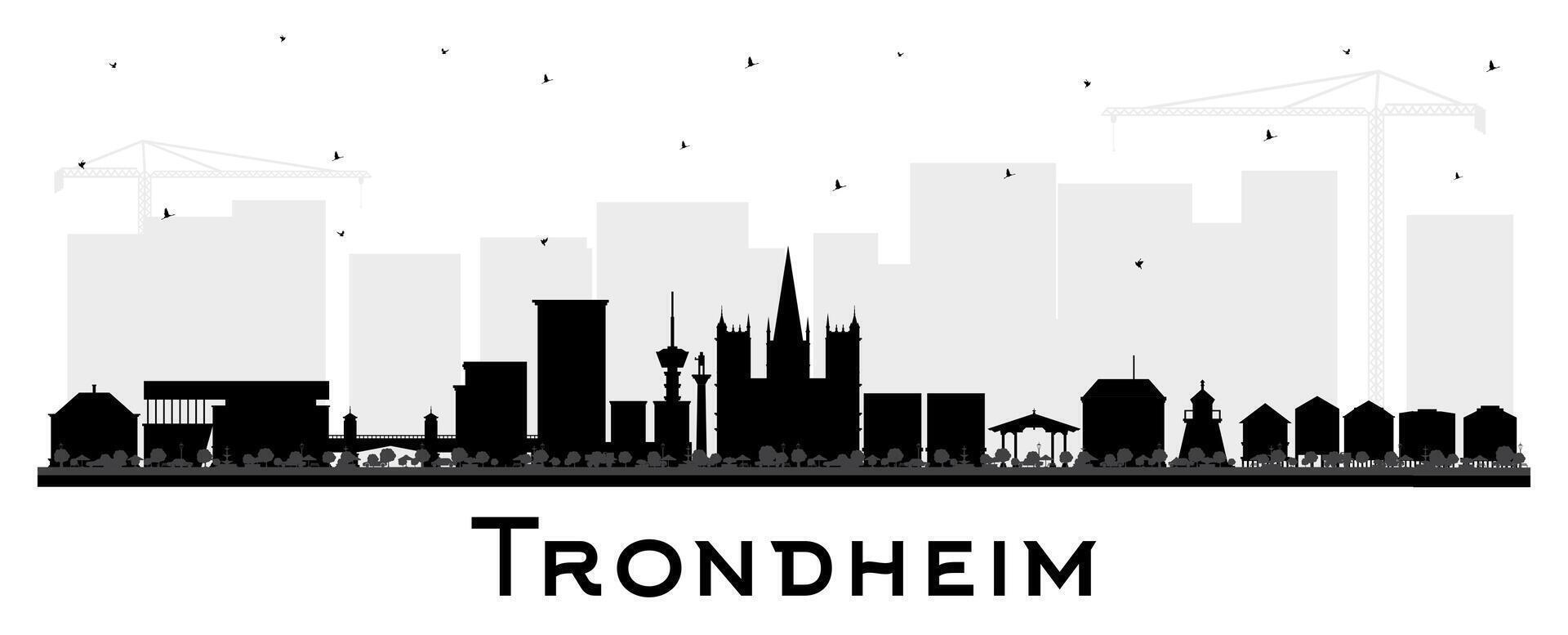 Trondheim Norvegia città orizzonte silhouette con nero edifici isolato su bianca. Trondheim paesaggio urbano con punti di riferimento. attività commerciale viaggio e turismo concetto con storico architettura. vettore