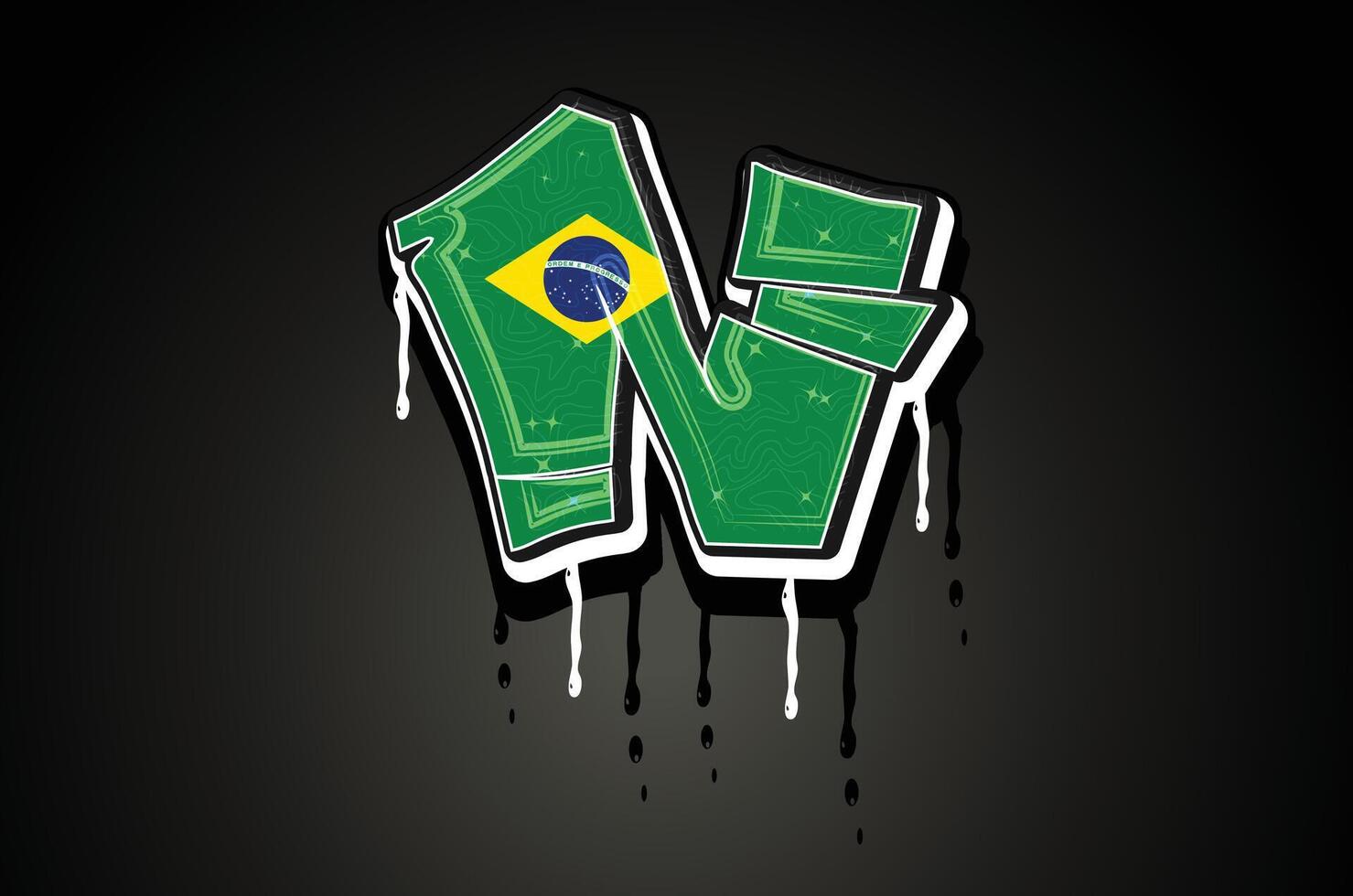 brasile bandiera n mano lettering graffiti vettore modello