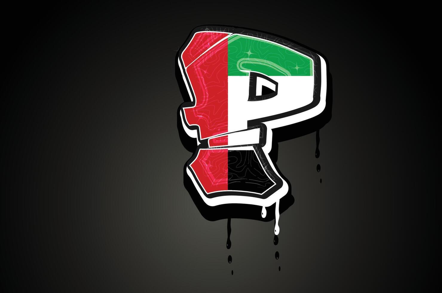 Emirati Arabi Uniti p mano lettering graffiti gocciolante vettore modello