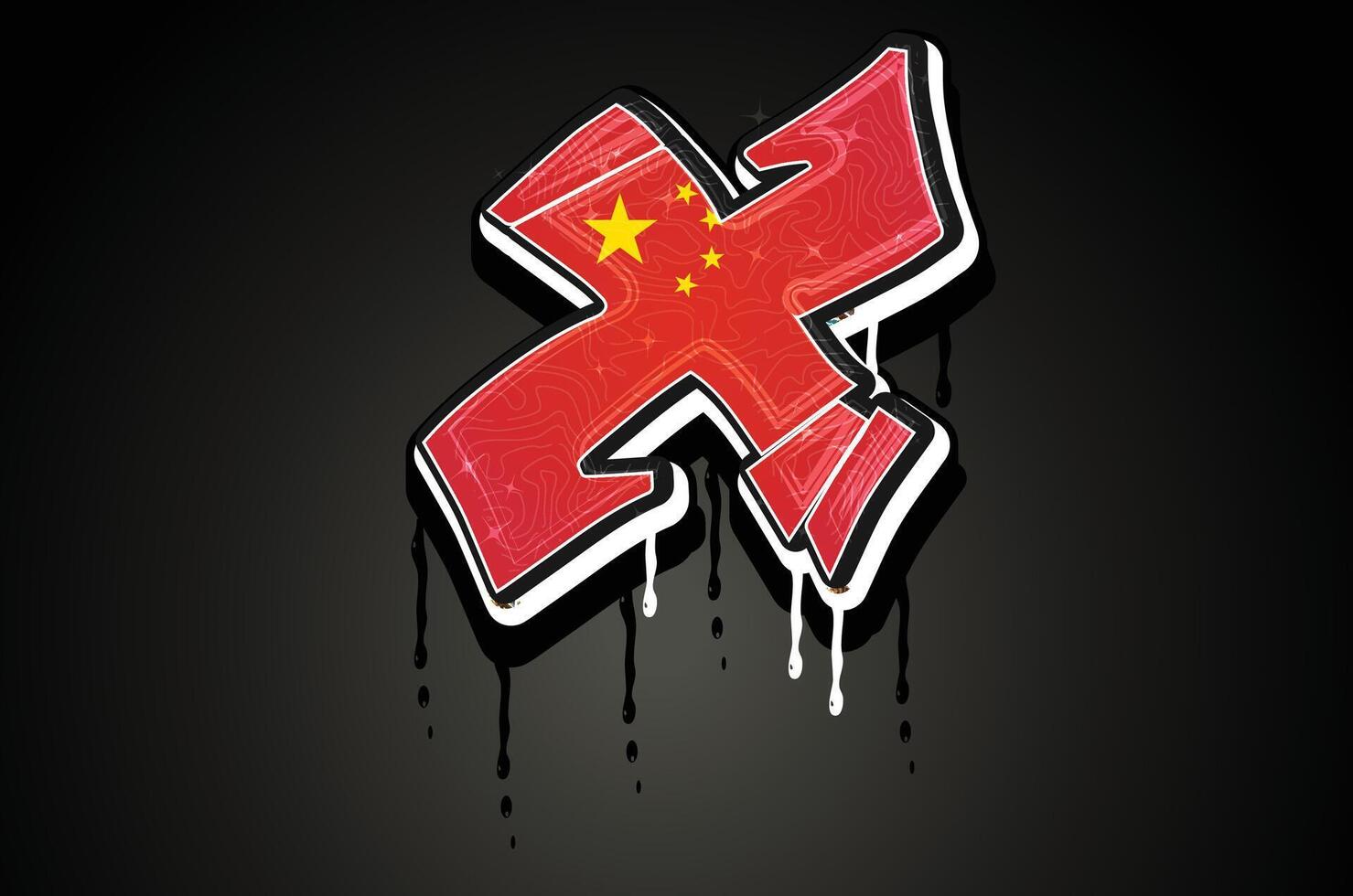 Cina bandiera X mano lettering graffiti alfabeto vettore modello