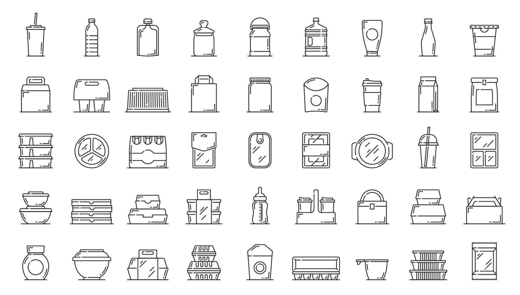 plastica cibo contenitori, monouso pacchi icone vettore