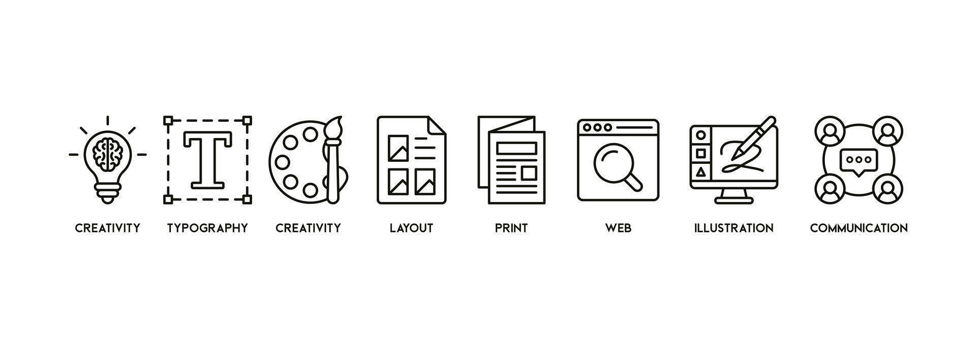 grafico design concetto bandiera inglese parole chiave vettore illustrazione con il icona di creatività, tipografia, creare, disposizione, Stampa, ragnatela, illustrazione