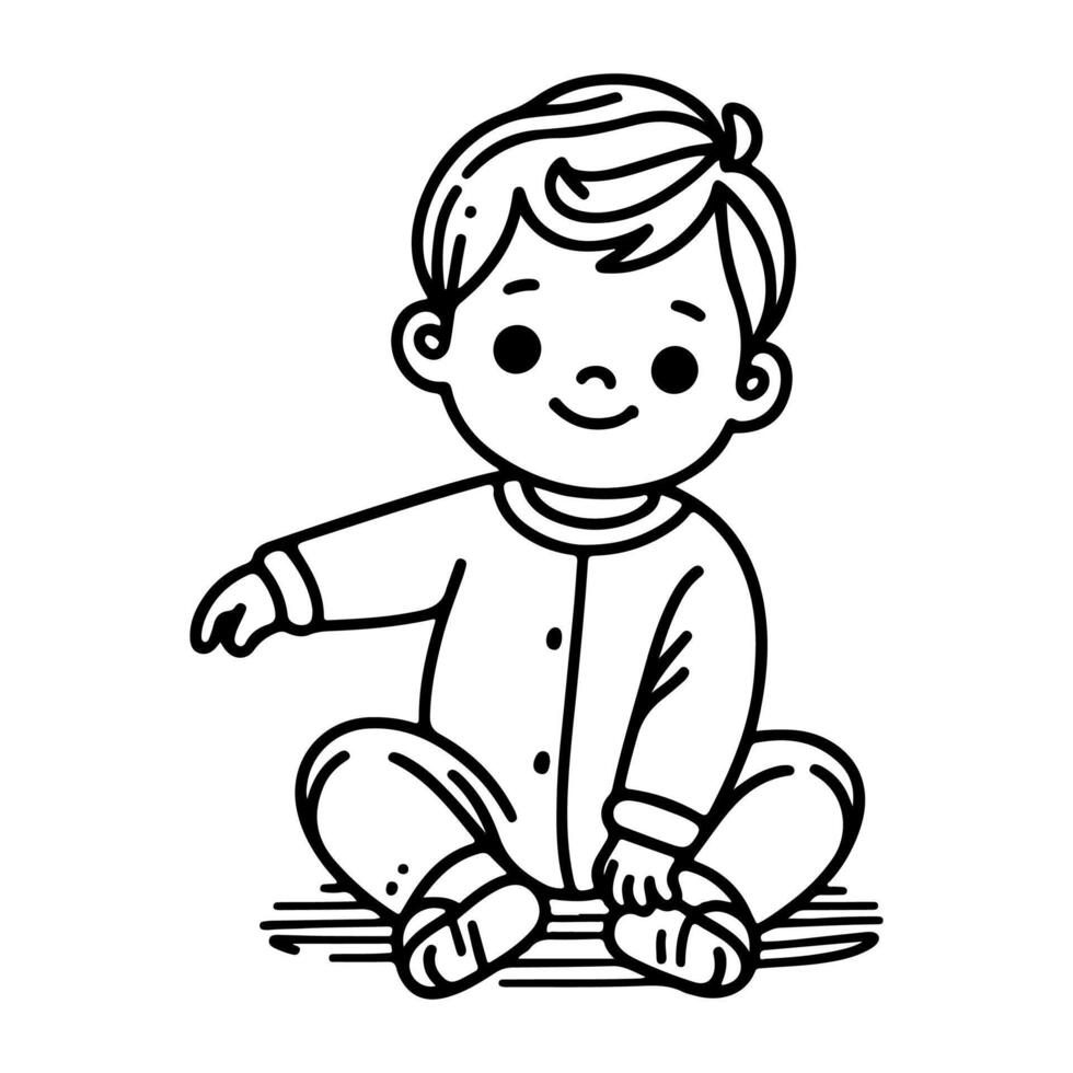 continuo uno nero linea arte mano disegno bambino seduta solo scarabocchi schema cartone animato stile colorazione pagina vettore illustrazione su bianca sfondo