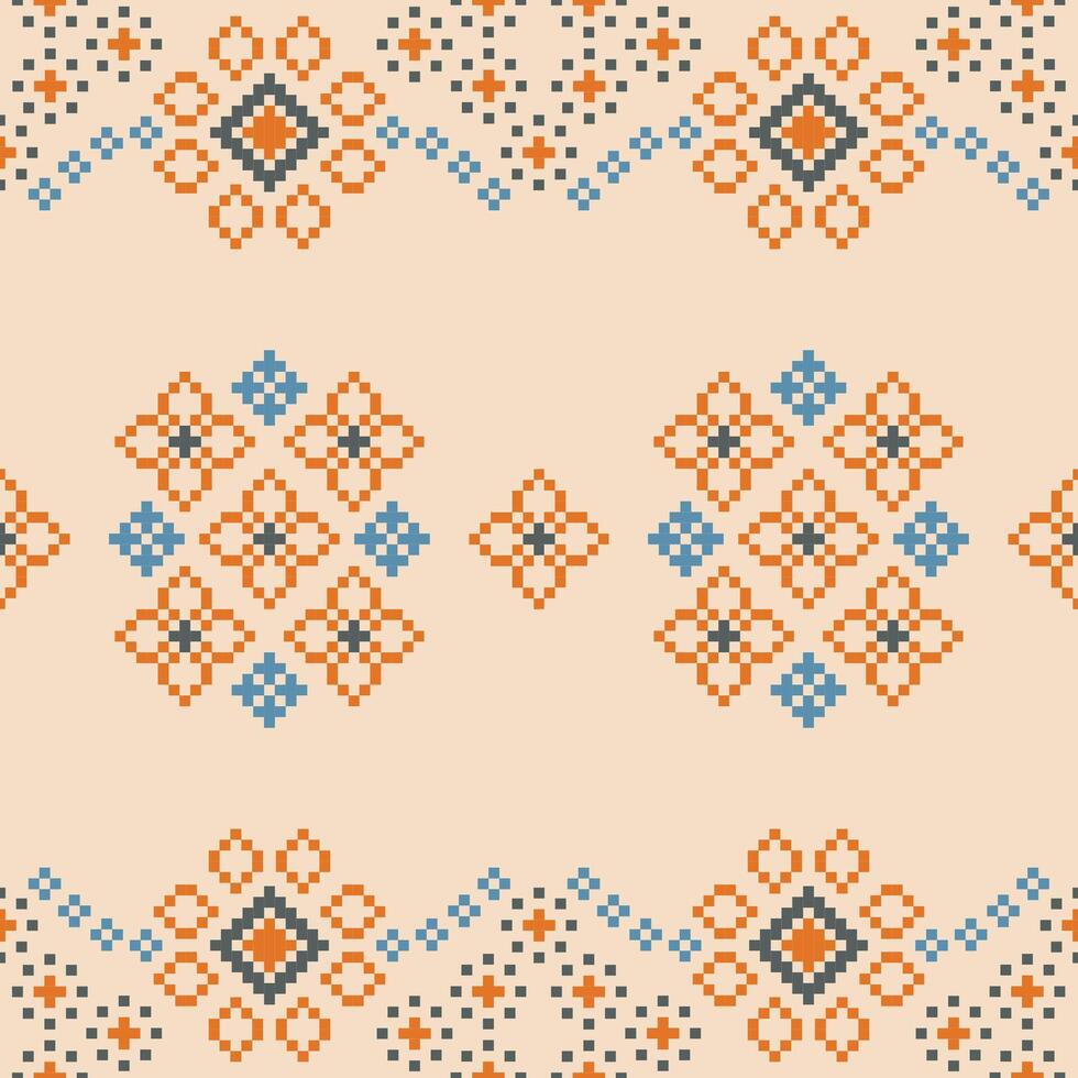 tradizionale etnico motivi ikat geometrico tessuto modello attraversare punto.ikat ricamo etnico orientale pixel Marrone crema sfondo. astratto, vettore, illustrazione. trama, sciarpa, decorazione, carta da parati. vettore