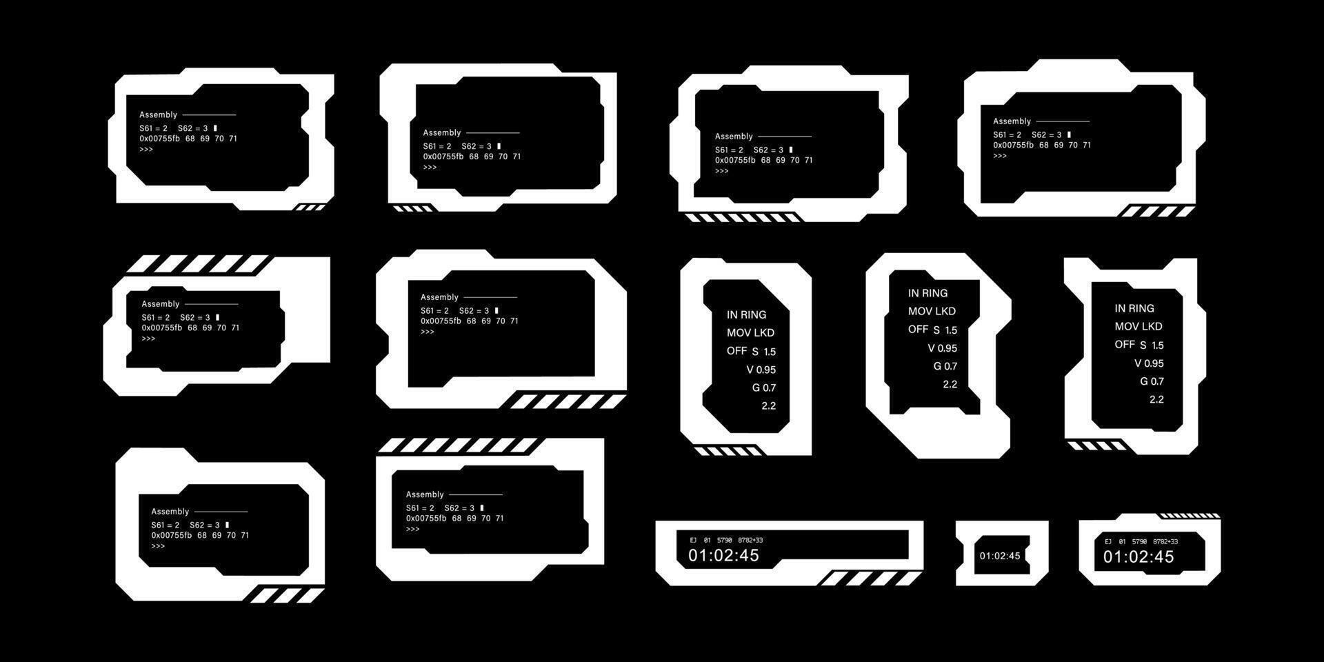 futuristico interfaccia ui elementi. olografico hud utente interfaccia elementi, alto Tech barre e cornici. hud interfaccia icone vettore illustrazione impostare. rettangolare forma frontiere
