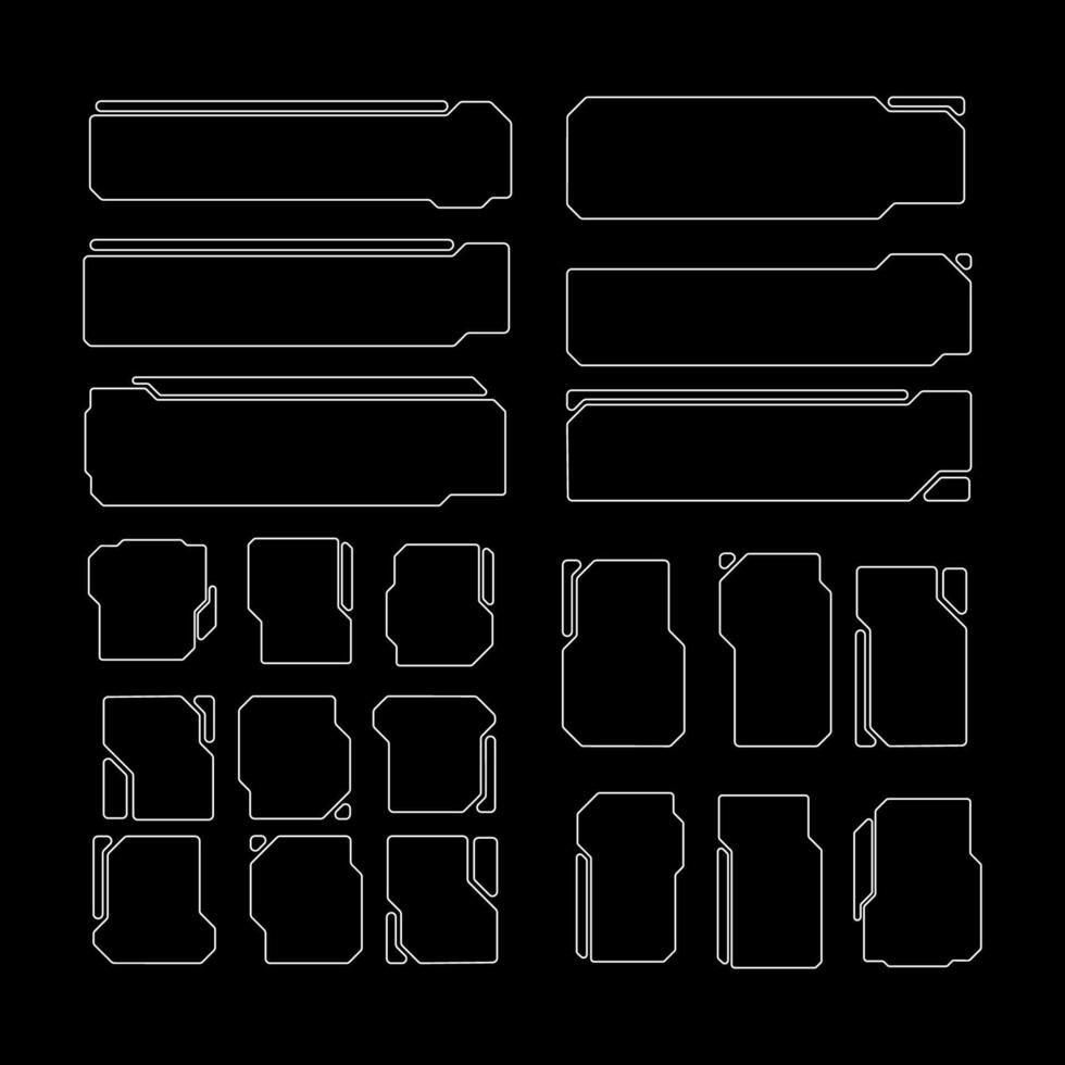 futuristico interfaccia ui elementi. olografico hud utente interfaccia elementi, alto Tech barre e cornici. hud interfaccia icone vettore illustrazione impostare. rettangolare forma frontiere