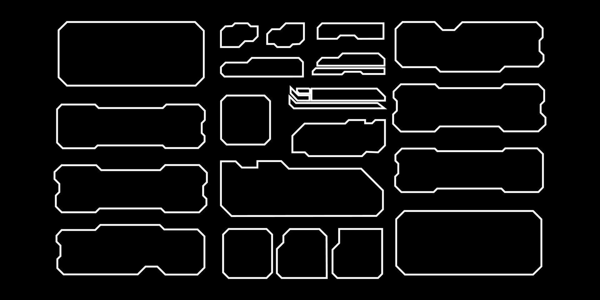 futuristico interfaccia ui elementi. olografico hud utente interfaccia elementi, alto Tech barre e cornici. hud interfaccia icone vettore illustrazione impostare. rettangolare forma frontiere