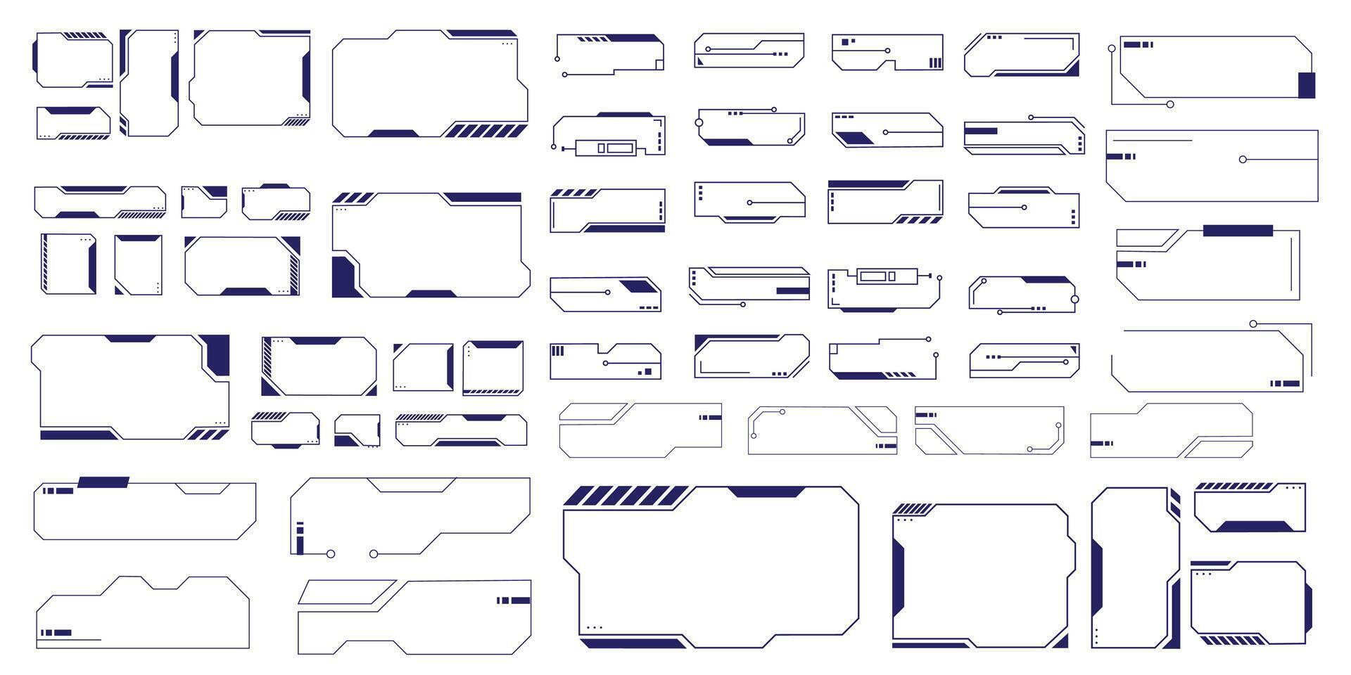 futuristico interfaccia ui elementi. olografico hud utente interfaccia elementi, alto Tech barre e cornici. hud interfaccia icone vettore illustrazione impostare. rettangolare forma frontiere