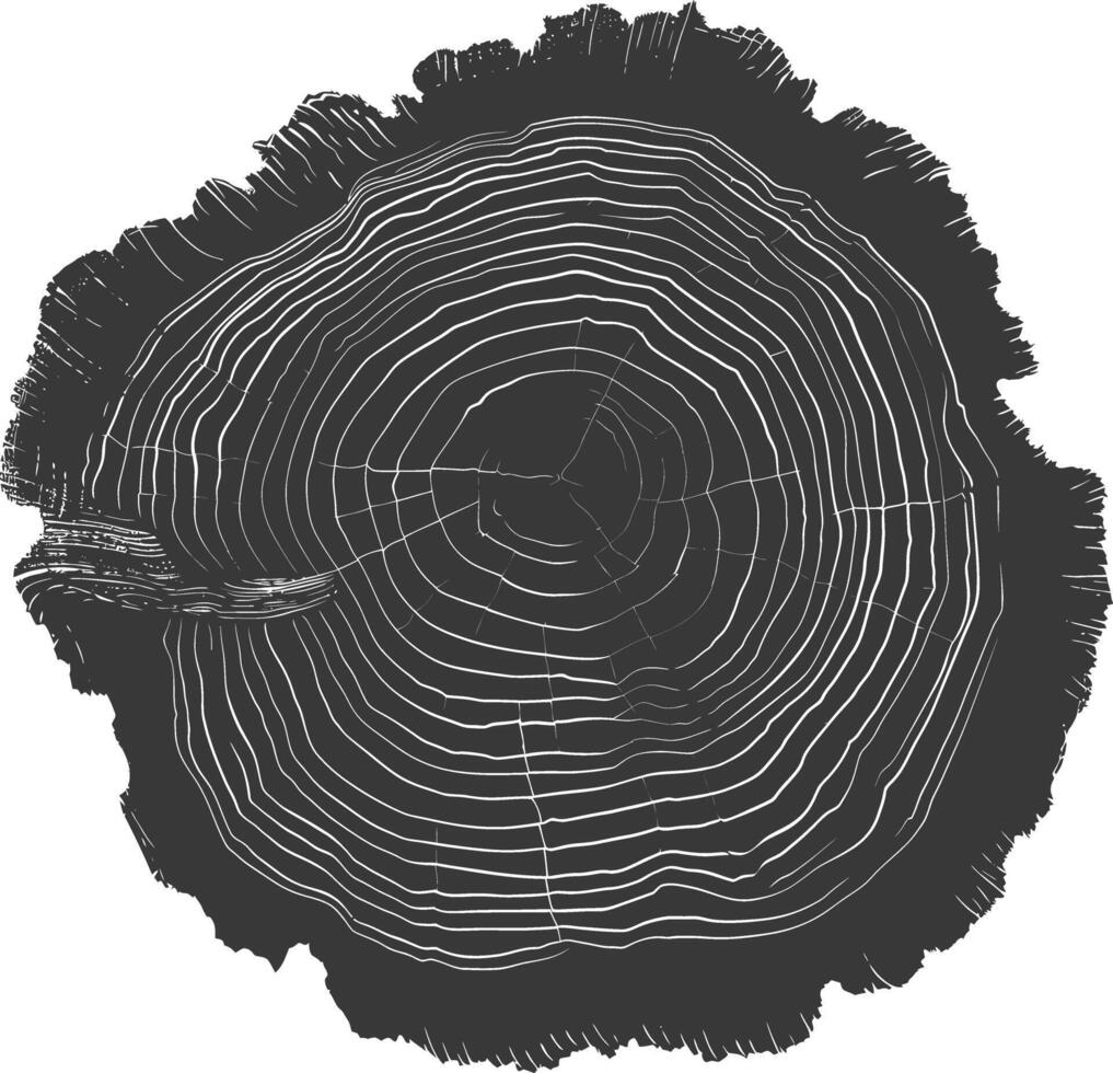 ai generato silhouette albero anelli legna nero colore solo vettore