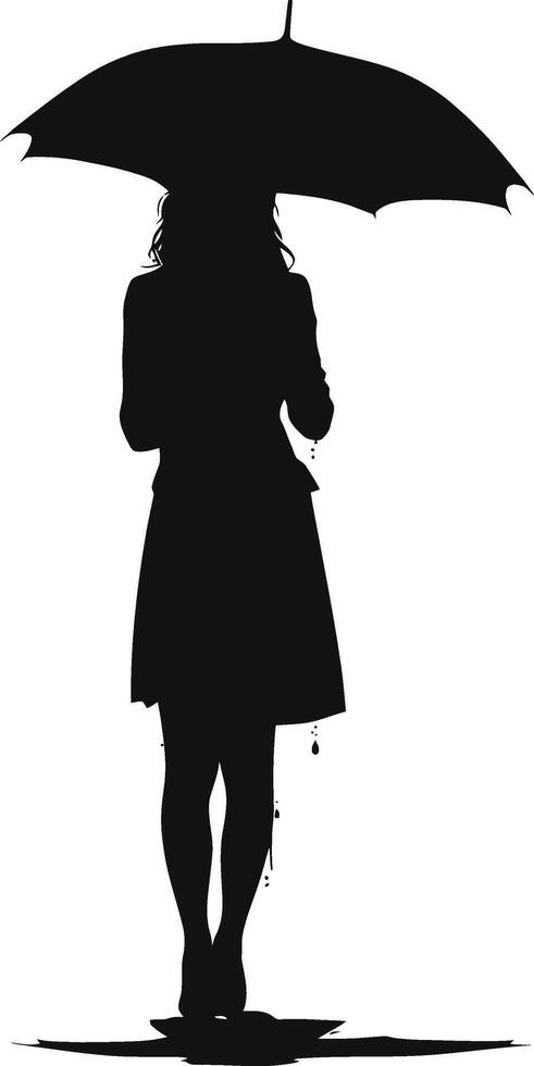 ai generato silhouette donna con ombrello nero colore solo pieno corpo vettore