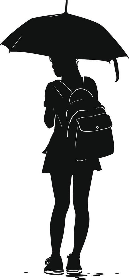 ai generato silhouette donna alunno con ombrello nero colore solo vettore