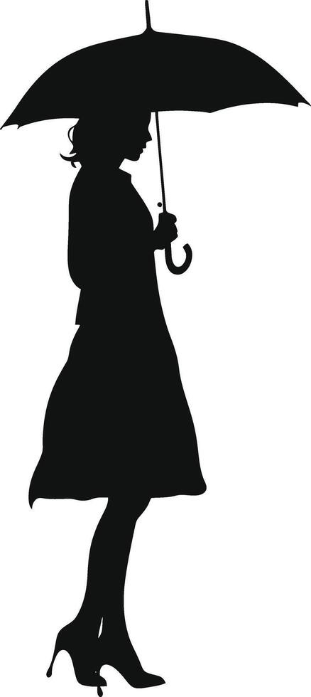 ai generato silhouette donna con ombrello nero colore solo pieno corpo vettore