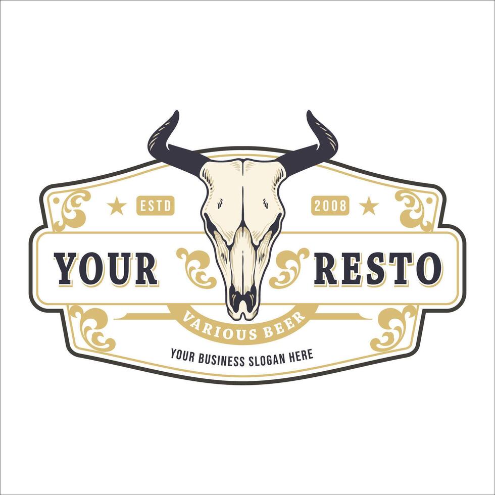 Manzo resto retrò classico Vintage ▾ logo vettore