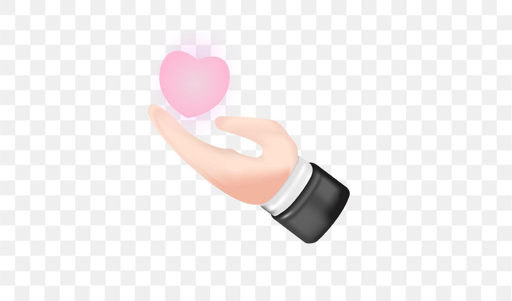 3d cuore forma nel umano mano isolato. Tenere un' cuore cartello. concetto di beneficenza, donazione, amore, aiuto, vita assicurazione e assistenza. vettore illustrazione