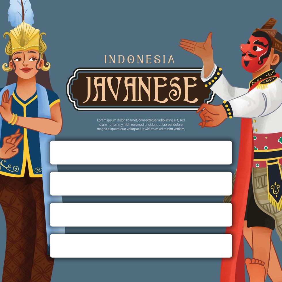sociale media inviare idea con Indonesia ballerino illustrazione cellula ombroso stile vettore