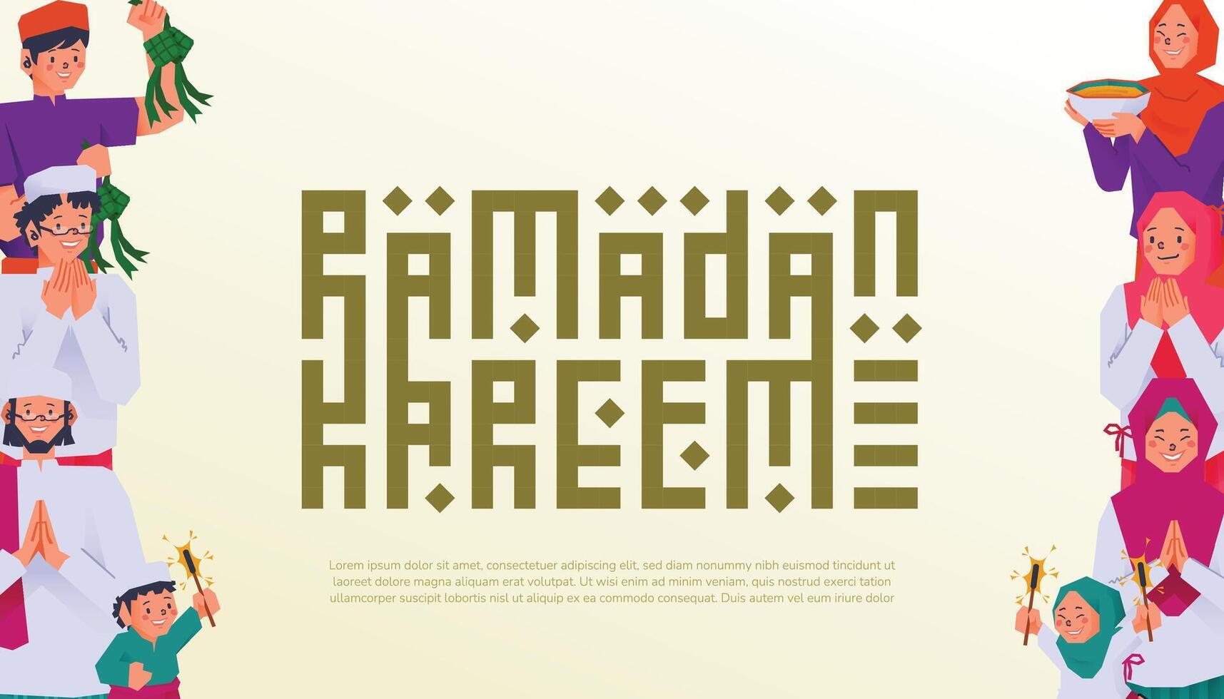 contento famiglia celebrare Ramadan santo mese musulmano illustrazione piatto design vettore