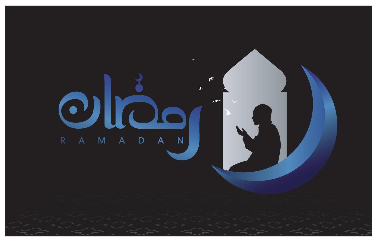 Ramadan kareem vettore illustrazione islamico saluto design linea moschea con Arabo modello lanterna e calligrafia