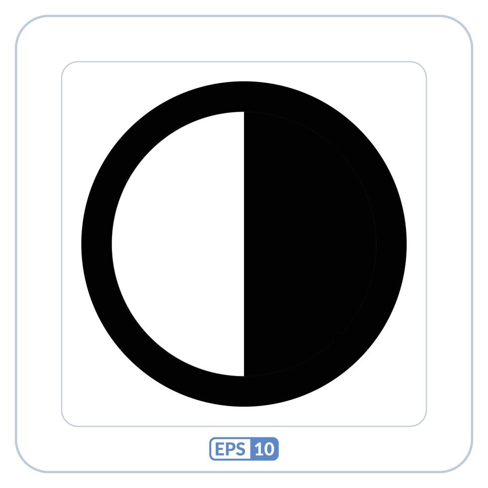 contrasto simbolo piatto icona. nero e bianca metà cerchio icona su un' bianca sfondo vettore