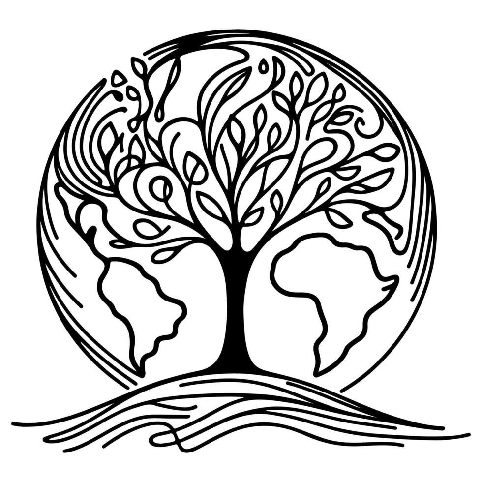 eco terra pianeta icona scarabocchio nero cerchio di globo mondo ambiente giorno mano disegnare schema terra giorno per ridurre globale riscaldamento crescita concetto vettore illustrazione