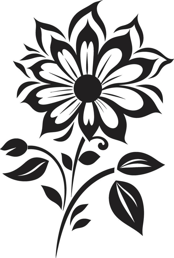 floreale contouring monocromatico emblema di spessore floreale schizzo nero logo vettore