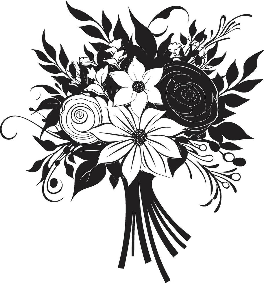 elegante petalo insieme nero mazzo emblema petalo splendore monocromatico bridal scatola vettore