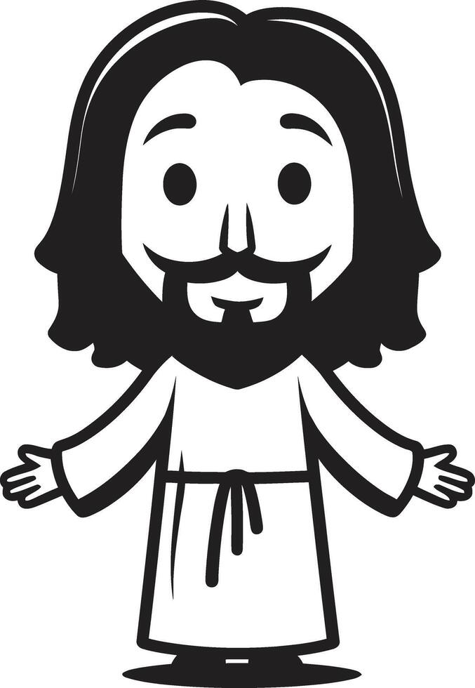 eterno leggero carino Gesù nel nero logo sacro compassione cartone animato Gesù icona vettore