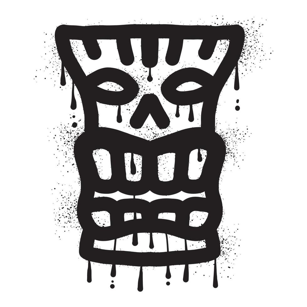 di legno tiki maschera graffiti con nero spray dipingere arte vettore