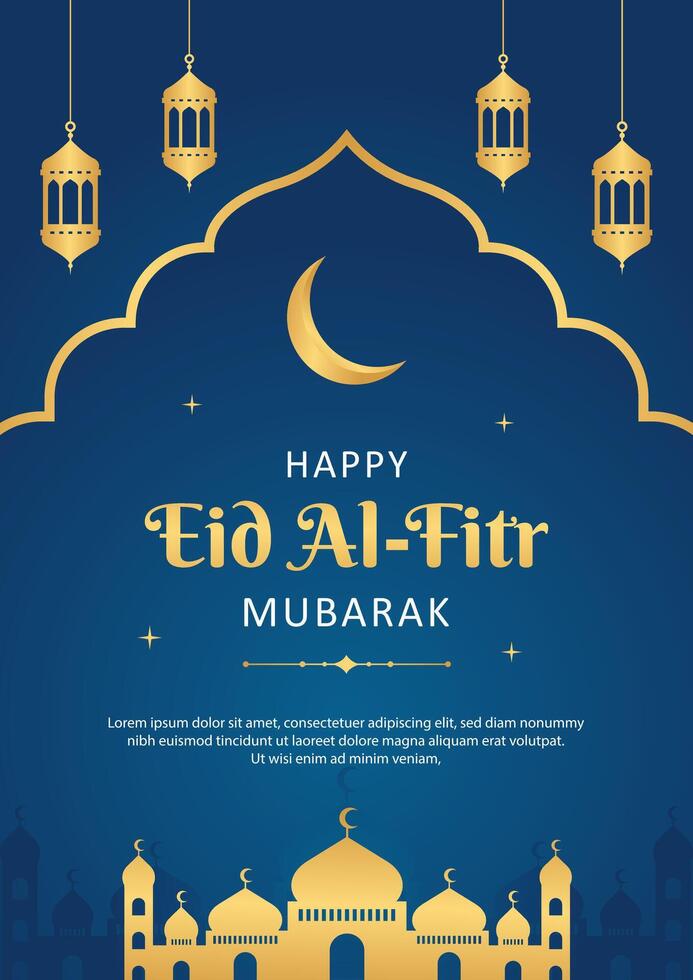 eid mubarak islamico saluto modello manifesto design con oro telaio, moschea e lanterna illustrazione. eid vettore sfondo.