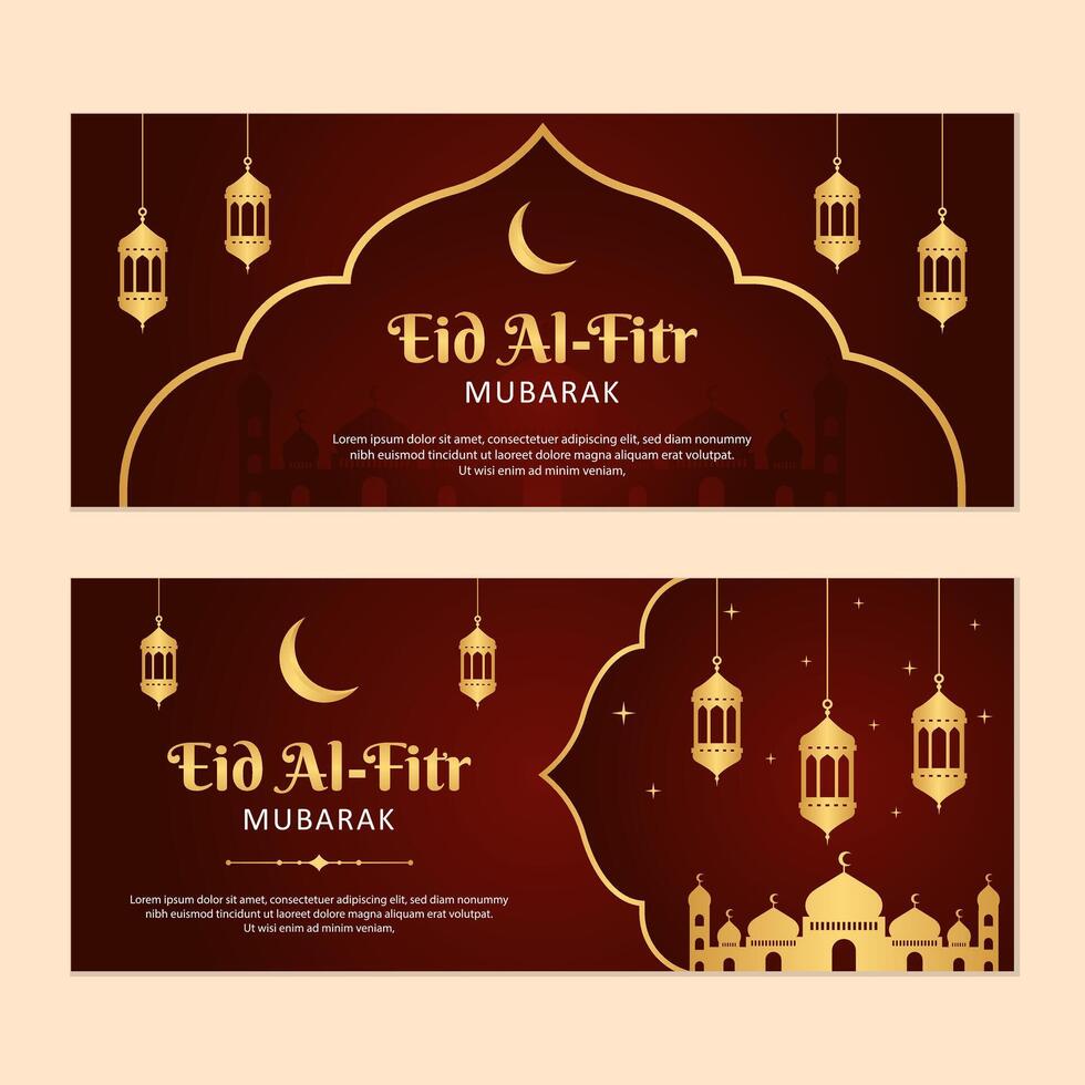 eid mubarak islamico saluto bandiera modello design con oro telaio e lanterna illustrazione. impostato di eid bandiera vettore sfondo.