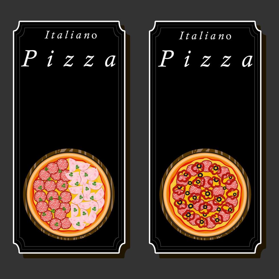 illustrazione su tema grande caldo gustoso Pizza per pizzeria menù vettore