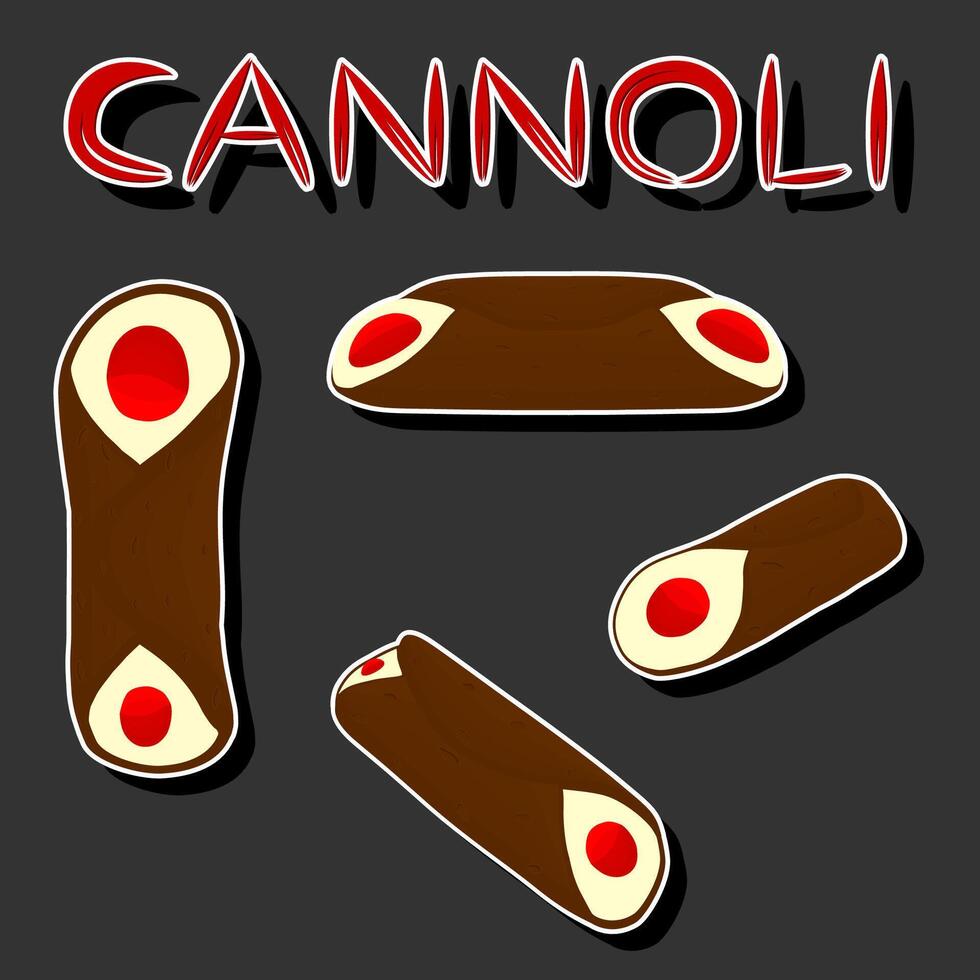 illustrazione su tema grande impostato diverso tipi dolce cialde siciliano dolce cannoli vettore