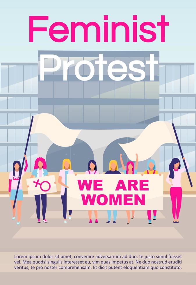 modello di brochure di protesta femminista. potere della ragazza, movimento sociale del femminismo. volantino, opuscolo, concetto di volantino con illustrazioni piatte. layout di pagina vettoriale per la rivista. invito pubblicitario con testo