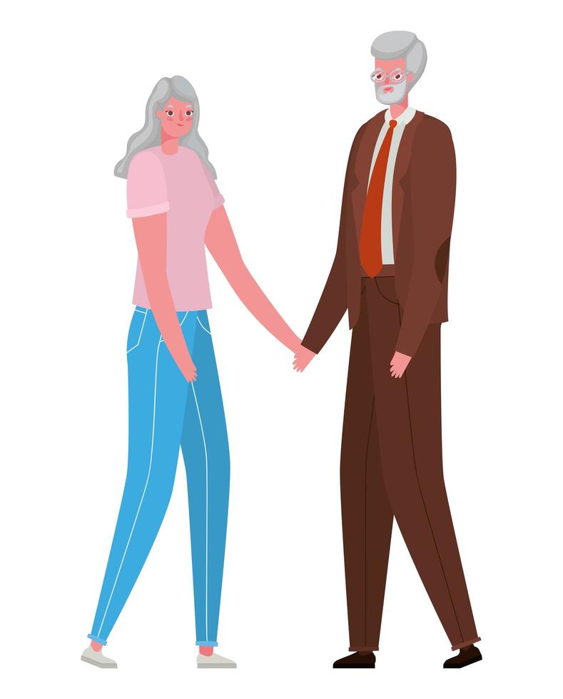 cartoni animati uomo e donna senior che si tengono per mano disegno vettoriale